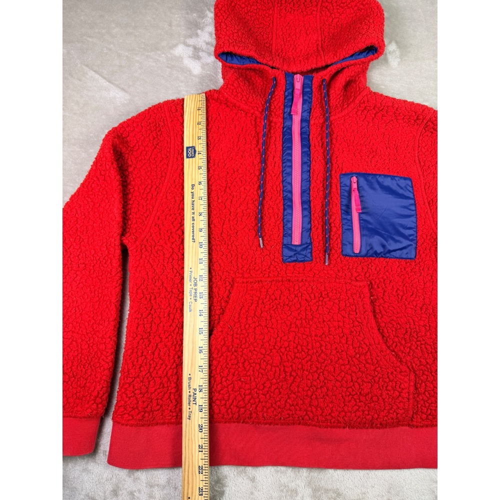 J Crew Vintage Fleece Half Zip Hoodie Red Pocket Size M Polartec Sherpa Popover - Picture 6 of 9